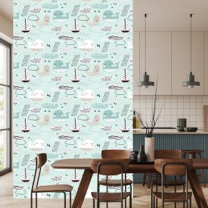 Papier Peint Pour Les Enfants - Baleines, Bateaux, Vagues Et Nuages – Image 4