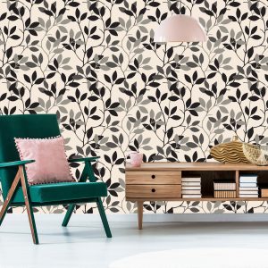 Papier Peint Rétro - Feuilles Dans Les Nuances De Gris – Image 6