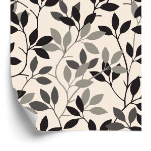 Papier Peint Rétro - Feuilles Dans Les Nuances De Gris – Image 2