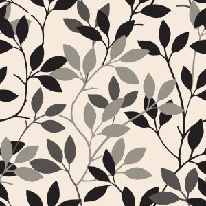 Papier Peint Rétro - Feuilles Dans Les Nuances De Gris – Image 1