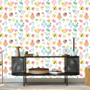 Papier Peint Pour Les Enfants - Oiseaux Chanteurs Et Plantes Colorées – Image 5