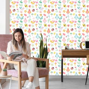 Papier Peint Pour Les Enfants - Oiseaux Chanteurs Et Plantes Colorées – Image 7