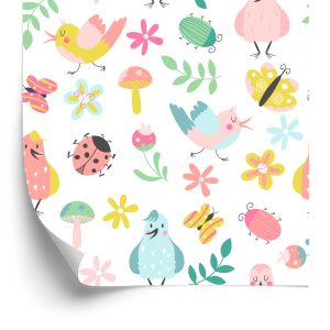 Papier Peint Pour Les Enfants - Oiseaux Chanteurs Et Plantes Colorées – Image 2