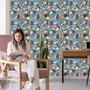 Papier Peint Pour Les Enfants - Chiens Heureux Et Plantes Tropicales – Image 7