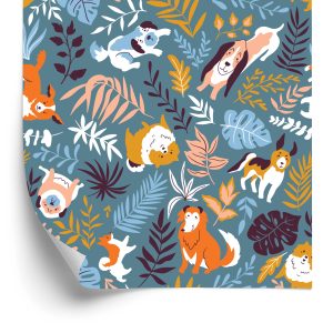 Papier Peint Pour Les Enfants - Chiens Heureux Et Plantes Tropicales – Image 2