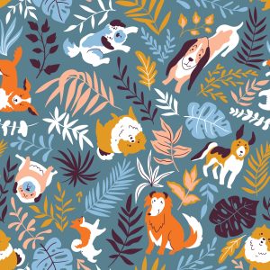 Papier Peint Pour Les Enfants - Chiens Heureux Et Plantes Tropicales – Image 1