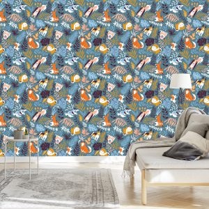 Papier Peint Pour Les Enfants - Chiens Heureux Et Plantes Tropicales – Image 3
