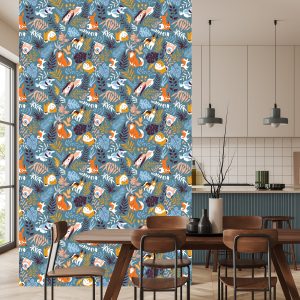 Papier Peint Pour Les Enfants - Chiens Heureux Et Plantes Tropicales – Image 4