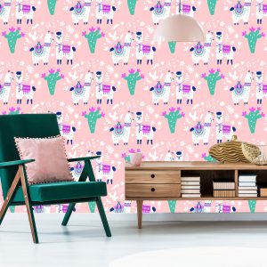 Papier Peint Pour Les Enfants - Happy Lamas, Cactus Et Fleurs – Image 6