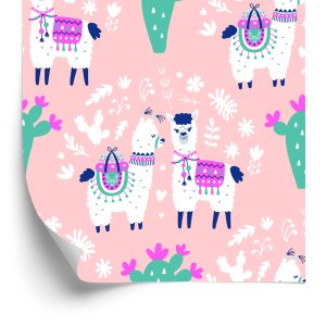 Papier Peint Pour Les Enfants - Happy Lamas, Cactus Et Fleurs – Image 2