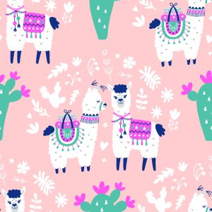 Papier Peint Pour Les Enfants - Happy Lamas, Cactus Et Fleurs – Image 1