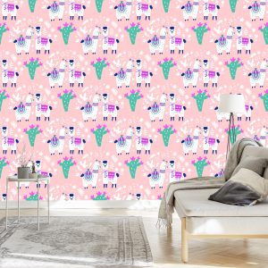 Papier Peint Pour Les Enfants - Happy Lamas, Cactus Et Fleurs – Image 3