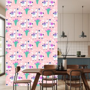 Papier Peint Pour Les Enfants - Happy Lamas, Cactus Et Fleurs – Image 4
