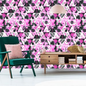 Papier Peint Mosaïque Moderne Avec Oiseaux Et Plantes Exotiques – Image 6