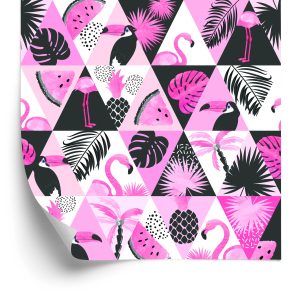Papier Peint Mosaïque Moderne Avec Oiseaux Et Plantes Exotiques – Image 2