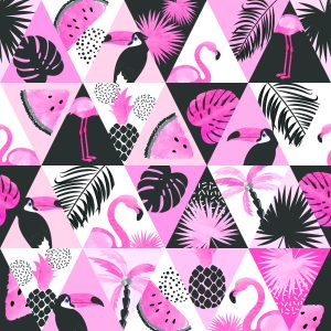 Papier Peint Mosaïque Moderne Avec Oiseaux Et Plantes Exotiques – Image 1