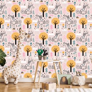 Papier Peint Pour Les Enfants - Licornes Dans La Forêt – Image 5