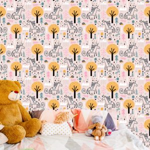 Papier Peint Pour Les Enfants - Licornes Dans La Forêt – Image 6