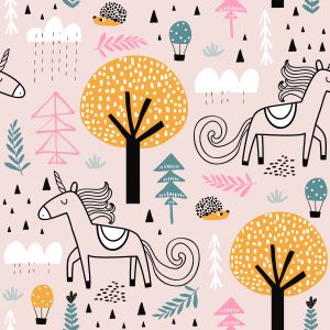 Papier Peint Pour Les Enfants - Licornes Dans La Forêt – Image 1
