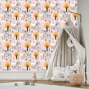 Papier Peint Pour Les Enfants - Licornes Dans La Forêt – Image 3