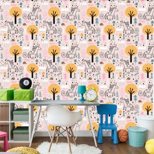 Papier Peint Pour Les Enfants - Licornes Dans La Forêt – Image 4