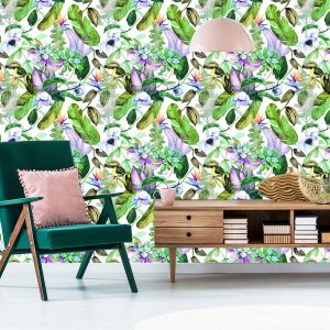 Papier Peint Feuilles Tropicales, Fleurs – Image 6