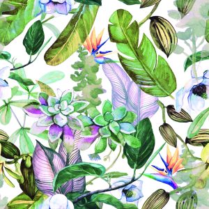 Papier Peint Feuilles Tropicales, Fleurs – Image 1