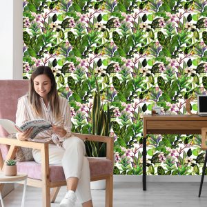 Papier Peint Feuilles Tropicales Avec Cactus – Image 7