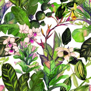 Papier Peint Feuilles Tropicales Avec Cactus – Image 1