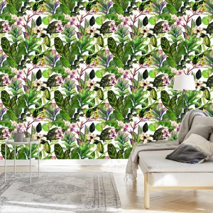 Papier Peint Feuilles Tropicales Avec Cactus – Image 3