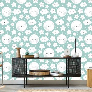 Papier Peint Pour Les Enfants - Happy Stars, Clouds And Moons – Image 5