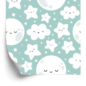 Papier Peint Pour Les Enfants - Happy Stars, Clouds And Moons – Image 2