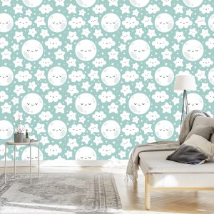 Papier Peint Pour Les Enfants - Happy Stars, Clouds And Moons – Image 3