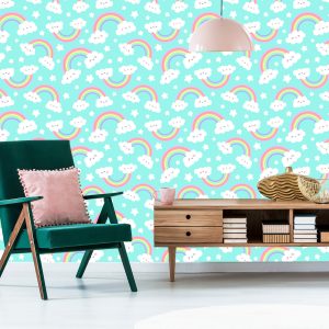 Papier Peint Pour Les Enfants - Joyeux Nuages ​​Et Arc-En-Ciel – Image 6