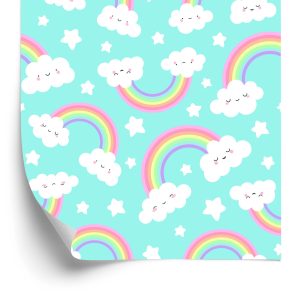 Papier Peint Pour Les Enfants - Joyeux Nuages ​​Et Arc-En-Ciel – Image 2