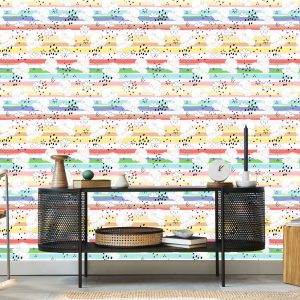 Papier Peint Pour Les Enfants - Petites Voitures Blanches Sur Fond De Bandes Arc-En-Ciel – Image 5