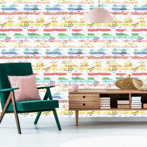 Papier Peint Pour Les Enfants - Petites Voitures Blanches Sur Fond De Bandes Arc-En-Ciel – Image 6