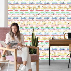 Papier Peint Pour Les Enfants - Petites Voitures Blanches Sur Fond De Bandes Arc-En-Ciel – Image 7