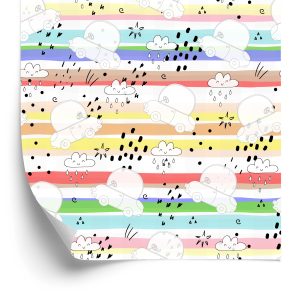 Papier Peint Pour Les Enfants - Petites Voitures Blanches Sur Fond De Bandes Arc-En-Ciel – Image 2