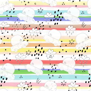 Papier Peint Pour Les Enfants - Petites Voitures Blanches Sur Fond De Bandes Arc-En-Ciel – Image 1