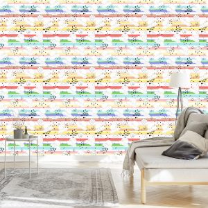 Papier Peint Pour Les Enfants - Petites Voitures Blanches Sur Fond De Bandes Arc-En-Ciel – Image 3