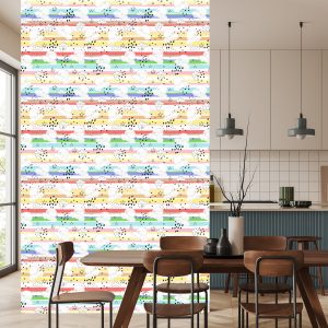 Papier Peint Pour Les Enfants - Petites Voitures Blanches Sur Fond De Bandes Arc-En-Ciel – Image 4