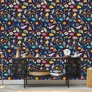 Papier Peint Pour Les Enfants - Planètes, Étoiles, Fusées Et Cosmonautes – Image 5