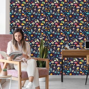 Papier Peint Pour Les Enfants - Planètes, Étoiles, Fusées Et Cosmonautes – Image 7