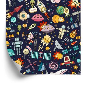 Papier Peint Pour Les Enfants - Planètes, Étoiles, Fusées Et Cosmonautes – Image 2