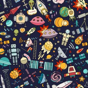 Papier Peint Pour Les Enfants - Planètes, Étoiles, Fusées Et Cosmonautes – Image 1