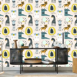 Papier Peint Pour Les Enfants - Animaux Sauvages Dans Le Style Scandinave – Image 5