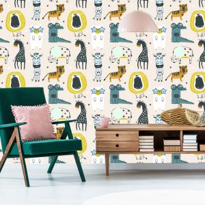 Papier Peint Pour Les Enfants - Animaux Sauvages Dans Le Style Scandinave – Image 6