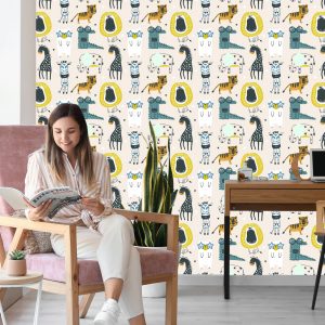 Papier Peint Pour Les Enfants - Animaux Sauvages Dans Le Style Scandinave – Image 7