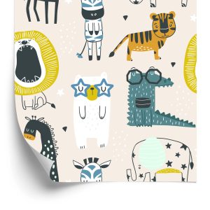 Papier Peint Pour Les Enfants - Animaux Sauvages Dans Le Style Scandinave – Image 2